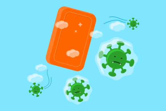 Bar Soap VS Coronavirus Illustration