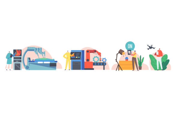 Characters Use Remote Control Concept Graphics and Illustrations