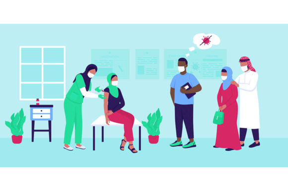 Queue to Vaccination Flat Illustration Graphics